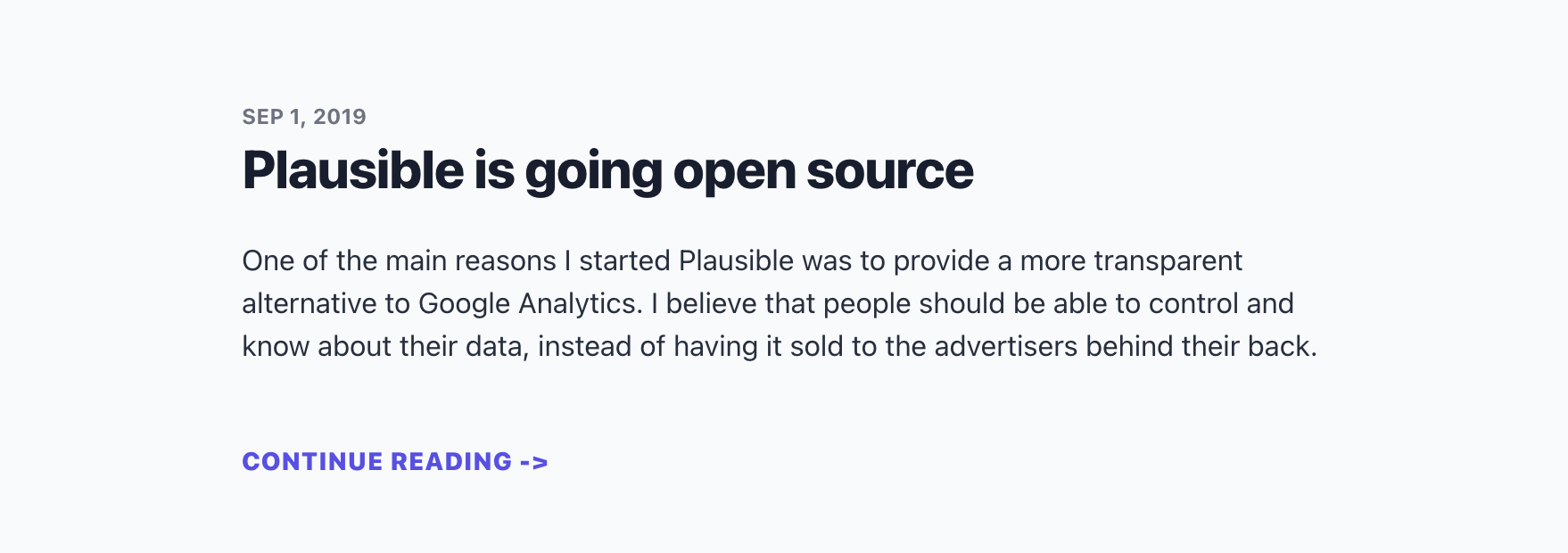 Bootstrapped startup, Plausible positions itself as an open-source Google Analytics alternative